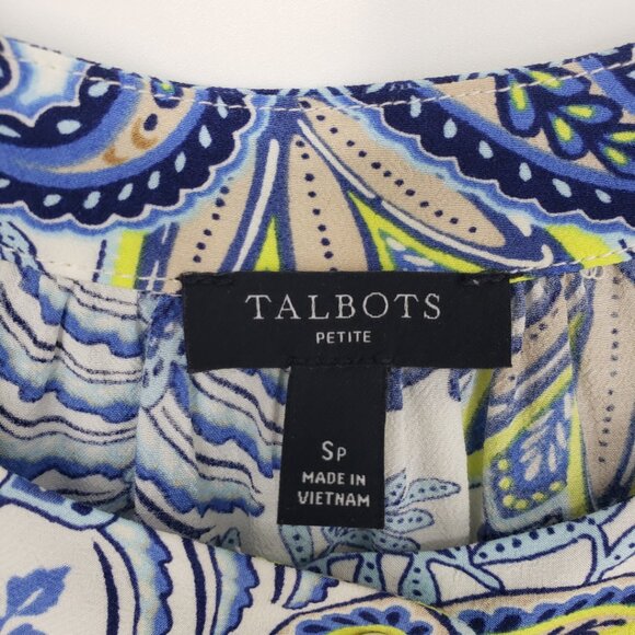Talbots Paisley Floral Print Popover Top SP Long Sleeve Blouse Henley Blue White - Picture 5 of 12